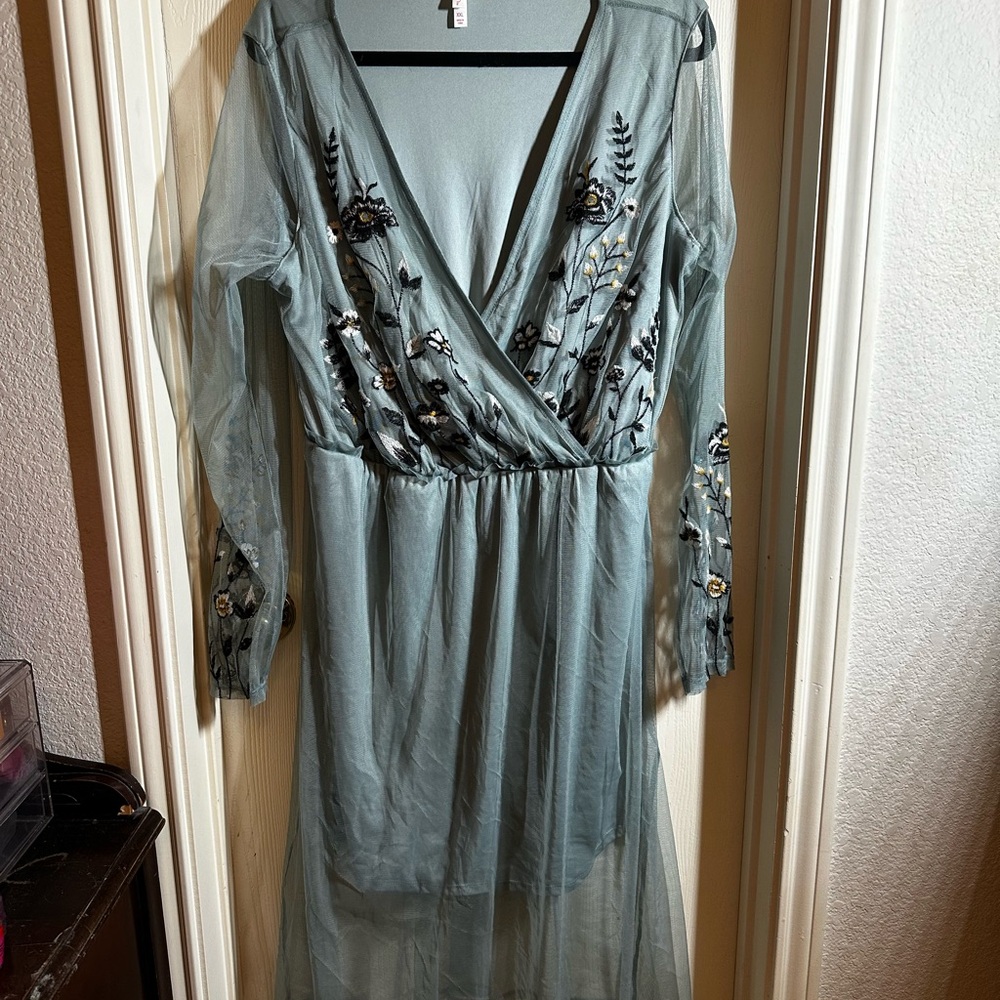 Elegant Blue Embroidered Dress